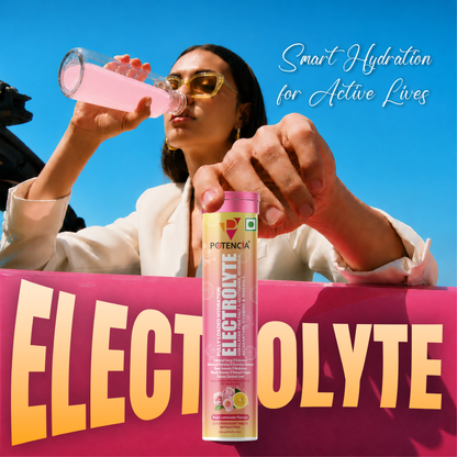Pack of 6 Potencia Electrolyte Hydration Effervescent Tablets | Rose Lemonade | Glutamine, Moringa, Astaxanthin, Biotin & Himalayan Pink Salt | 90 Tabs/Bottle