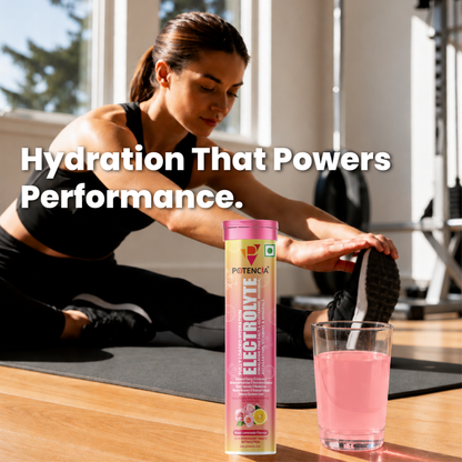 Pack of 6 Potencia Electrolyte Hydration Effervescent Tablets | Rose Lemonade | Glutamine, Moringa, Astaxanthin, Biotin & Himalayan Pink Salt | 90 Tabs/Bottle
