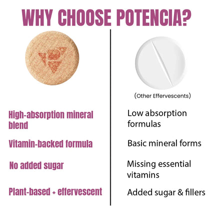 Pack of 3 Potencia Calcium + Magnesium Effervescent Tablets | Dual Magnesium & Dual Calcium | With Moringa, Medicago & Sativa | 45 Tabs/Bottle