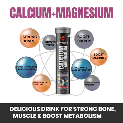 Pack of 3 Potencia Calcium + Magnesium Effervescent Tablets | Dual Magnesium & Dual Calcium | With Moringa, Medicago & Sativa | 45 Tabs/Bottle