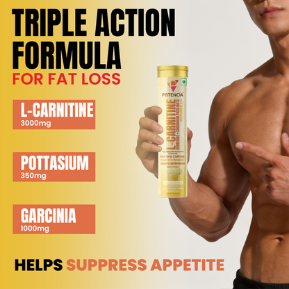 Potencia (Pack of 3) L-Carnitine Effervescent Tablets with Berberine, Chromium Picolinate, Vitamin B5 & B6 | Energy & Fat Metabolism