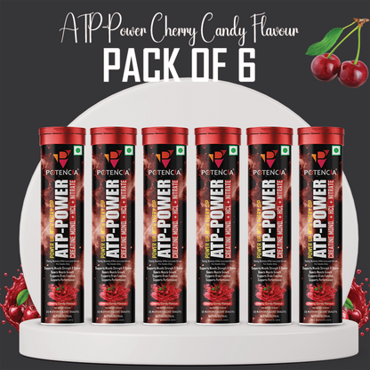 Potencia (Pack of 6) ATP Power Creatine Supplement | Creatine Monohydrate + HCL + Nitrate | Strength & Performance Support | Cherry Candy Flavour | Effervescent Tablets