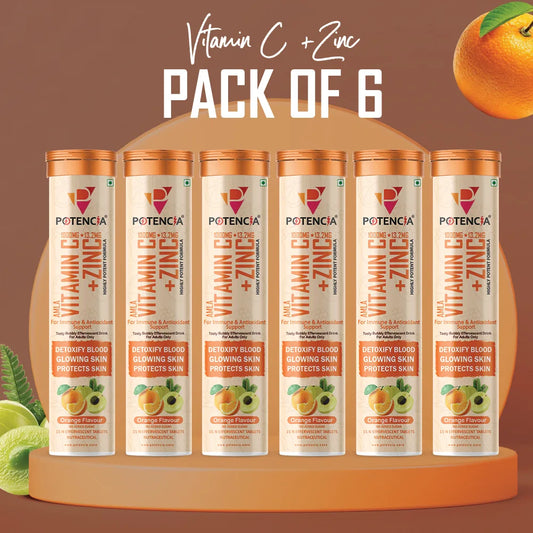 New Pack of 6 Tubes Amla Vitamin C + Zinc Effervescent Tablets | Immune & Antioxidant Support | Orange Flavour