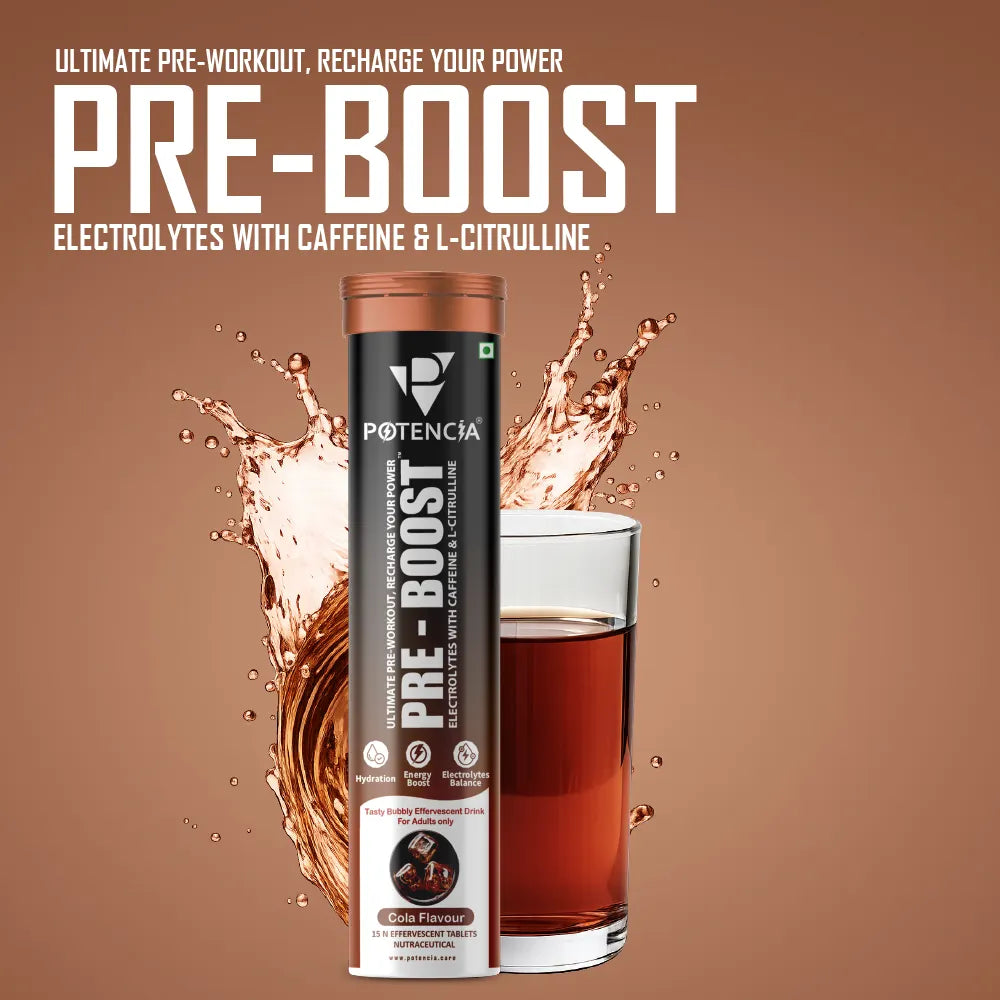 Potencia PRE-BOOST | Pre-Workout Effervescent Tablets | Energy + Hydration + Pump | With Citrulline, Taurine, Caffeine & Beta-Alanine | 15 Tabs/Bottle