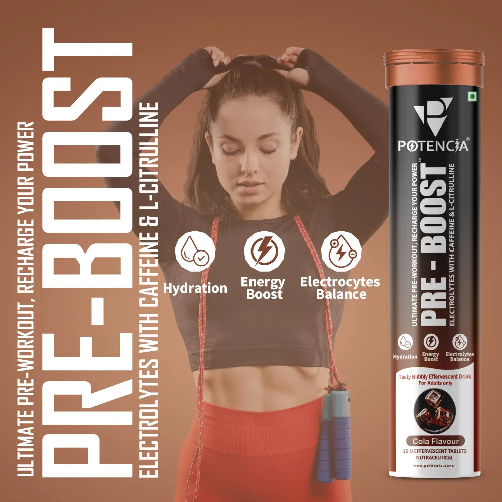 Potencia PRE-BOOST | Pre-Workout Effervescent Tablets | Energy + Hydration + Pump | With Citrulline, Taurine, Caffeine & Beta-Alanine | 15 Tabs/Bottle