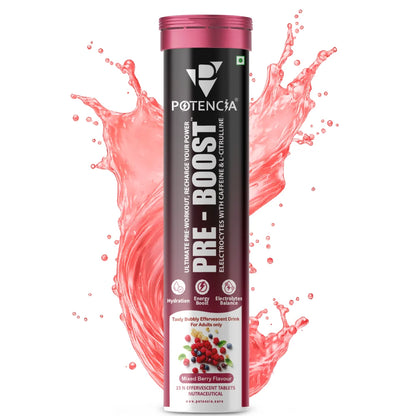 Potencia PRE-BOOST | Pre-Workout Effervescent Tablets | Energy + Hydration + Pump | With Citrulline, Taurine, Caffeine & Beta-Alanine | 15 Tabs/Bottle