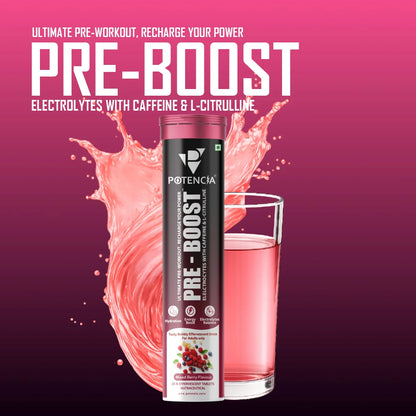Pack of 3  Potencia PRE-BOOST | Mixed Berry | Pre-Workout Effervescent Tablets | Energy + Hydration + Pump | With Citrulline, Taurine, Caffeine & Beta-Alanine | 45 Tabs/Bottle